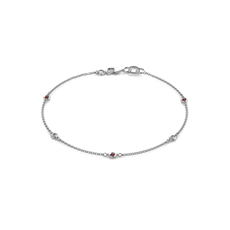 Aizza (5 Stn/2mm) Red Garnet and Diamond Station Bracelet 