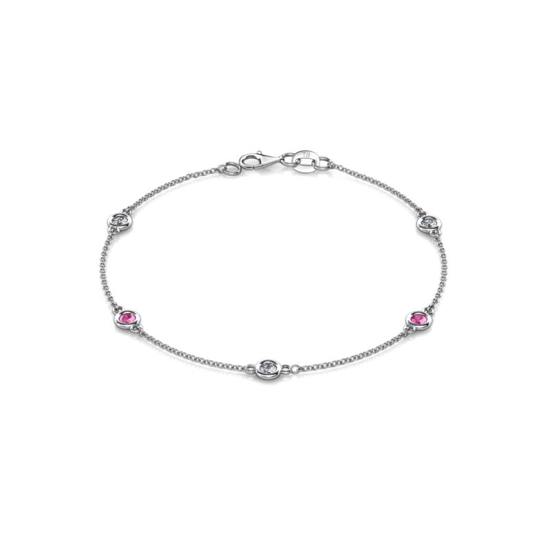 Aizza (5 Stn/3.4mm) Petite Pink Sapphire and Diamond on Cable Bracelet 