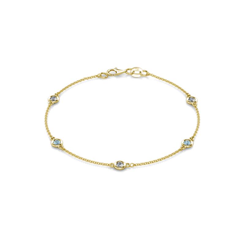 Aizza (5 Stn/3.4mm) Petite Aquamarine and Diamond on Cable Bracelet 