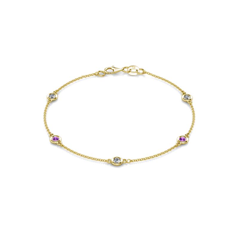 Aizza (5 Stn/3.4mm) Petite Amethyst and Diamond on Cable Bracelet 