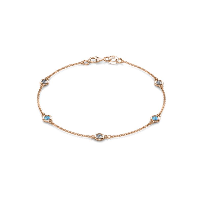 Aizza (5 Stn/3.4mm) Petite Blue Topaz and Diamond on Cable Bracelet 