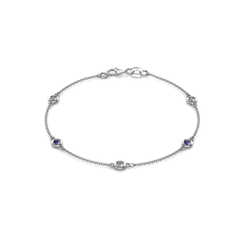 Aizza (5 Stn/3.4mm) Petite Iolite and Diamond on Cable Bracelet 
