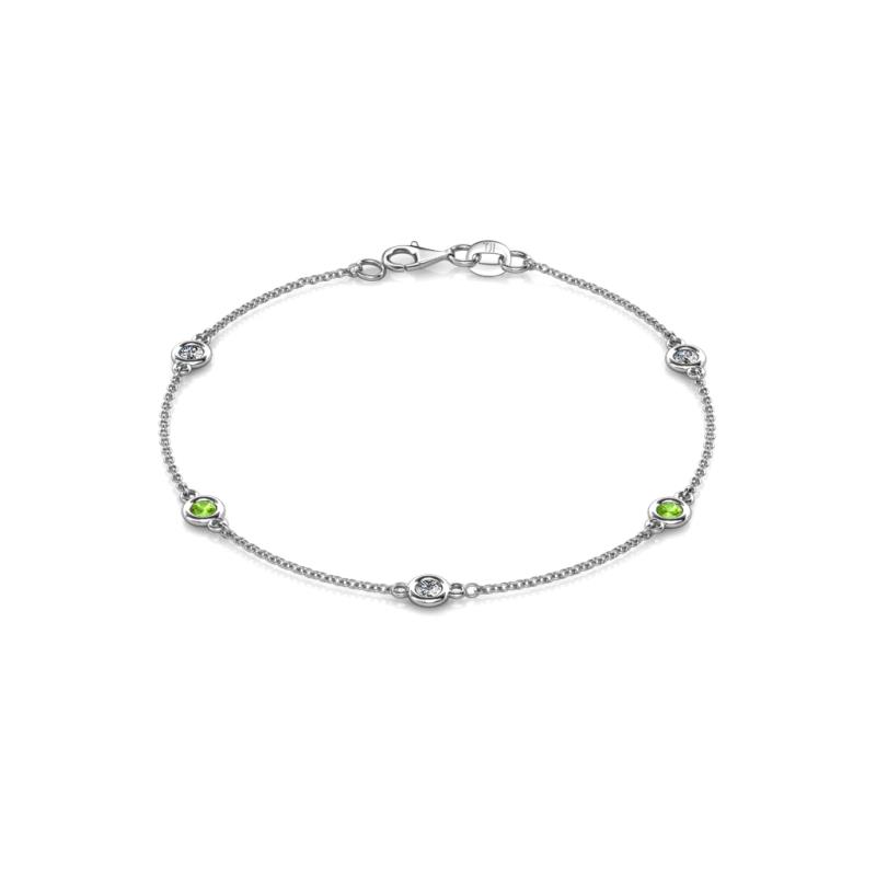 Aizza (5 Stn/3.4mm) Petite Peridot and Diamond on Cable Bracelet 