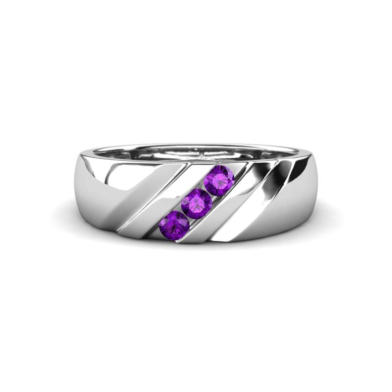 Jamal Amethyst Diagonal Three Stone Men Wedding Band (6.50 mm) 