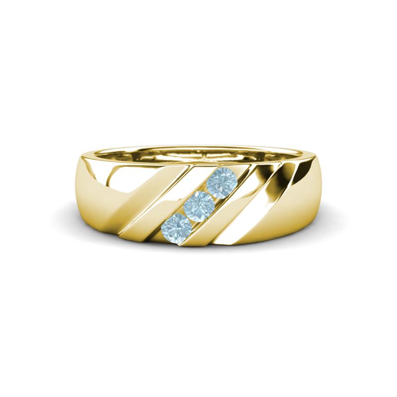 Jamal Aquamarine Diagonal Three Stone Men Wedding Band (6.50 mm) 