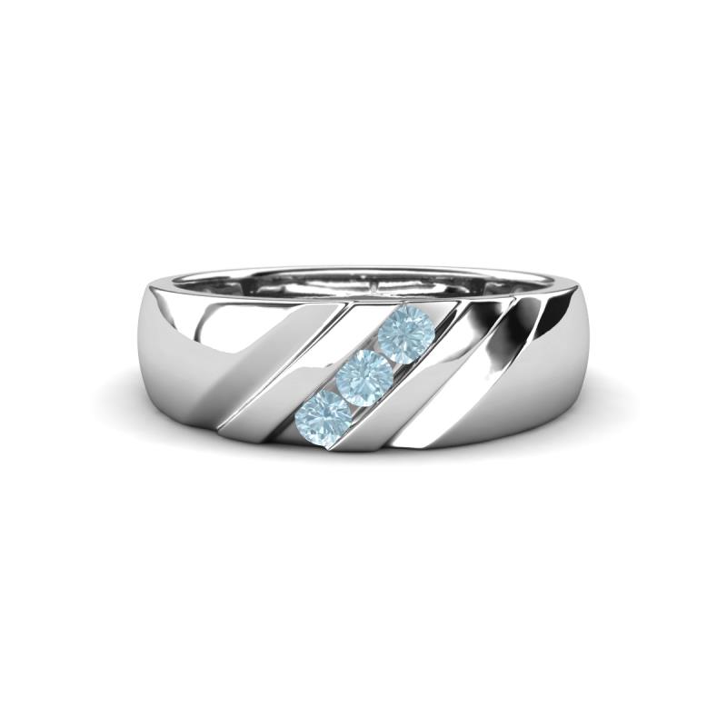 Jamal Aquamarine Diagonal Three Stone Men Wedding Band (6.50 mm) 