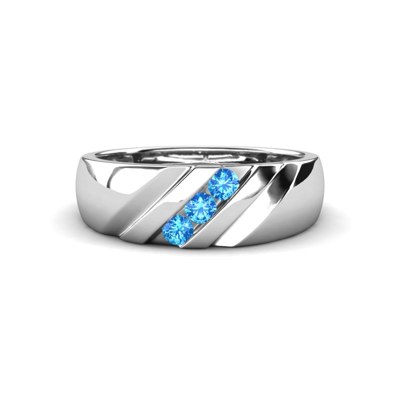 Jamal Blue Topaz Diagonal Three Stone Men Wedding Band (6.50 mm) 