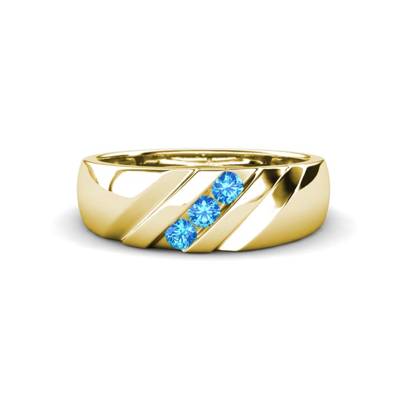 Jamal Blue Topaz Diagonal Three Stone Men Wedding Band (6.50 mm) 