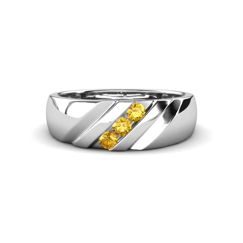 Jamal Citrine Diagonal Three Stone Men Wedding Band (6.50 mm) 