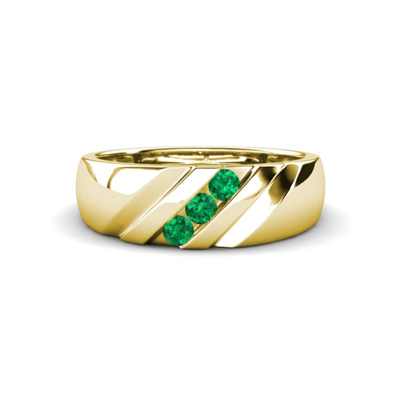 Jamal Emerald Diagonal Three Stone Men Wedding Band (6.50 mm) 