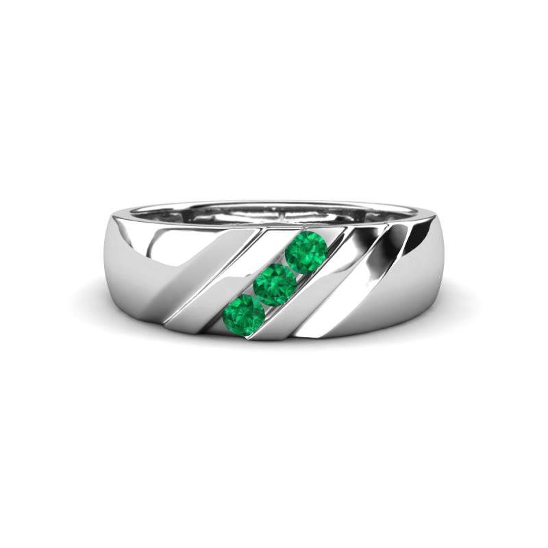 Jamal Emerald Diagonal Three Stone Men Wedding Band (6.50 mm) 