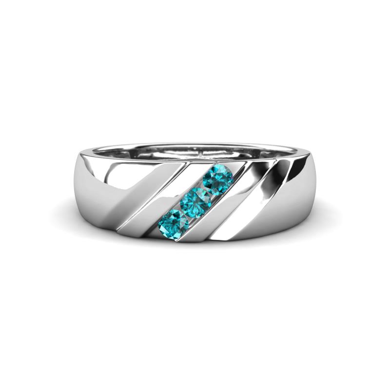 Jamal London Blue Topaz Diagonal Three Stone Men Wedding Band (6.50 mm) 