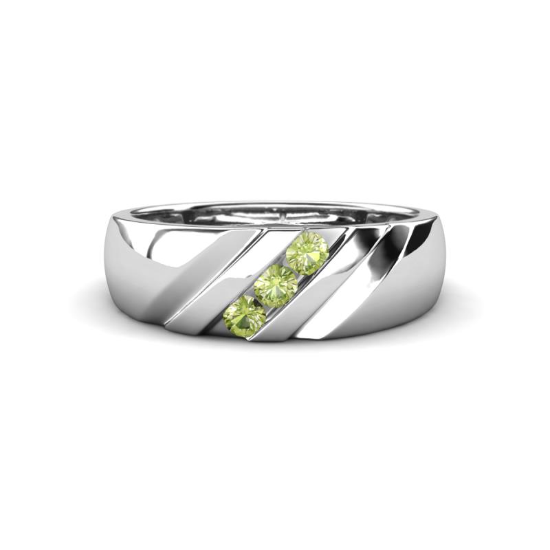 Jamal Peridot Diagonal Three Stone Men Wedding Band (6.50 mm) 