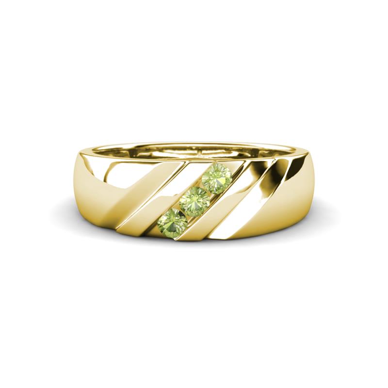 Jamal Peridot Diagonal Three Stone Men Wedding Band (6.50 mm) 