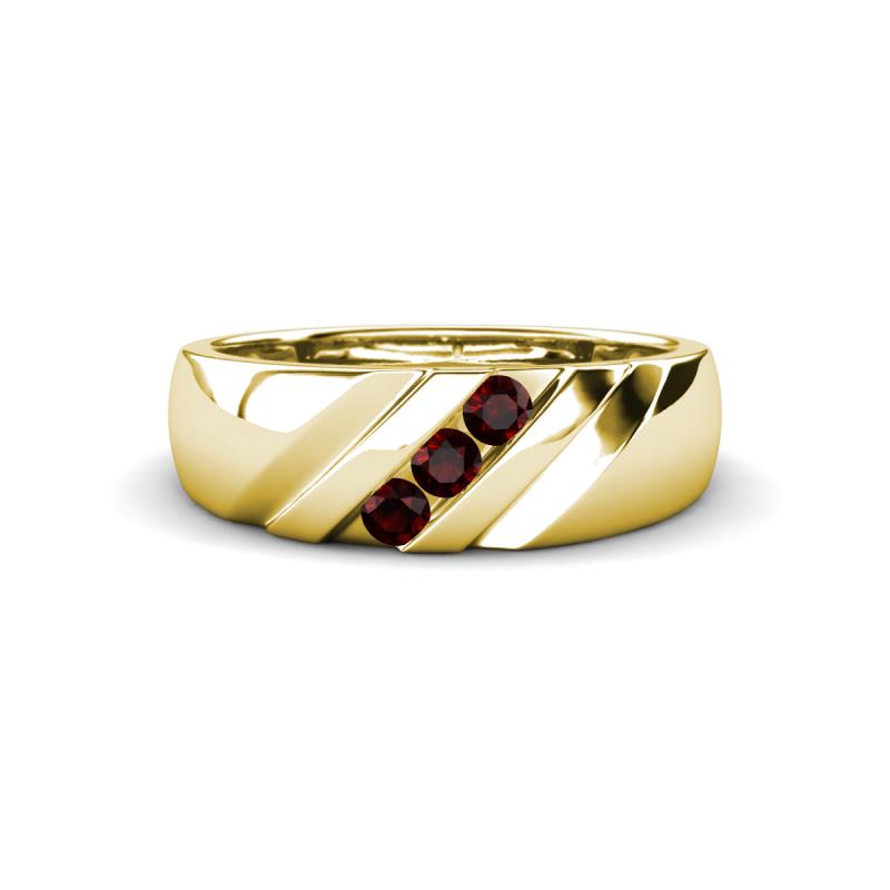Jamal Red Garnet Diagonal Three Stone Men Wedding Band (6.50 mm) 