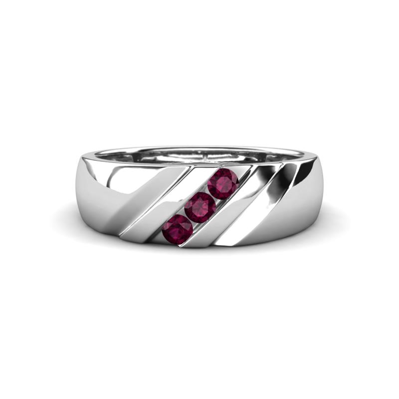 Jamal Rhodolite Garnet Diagonal Three Stone Men Wedding Band (6.50 mm) 