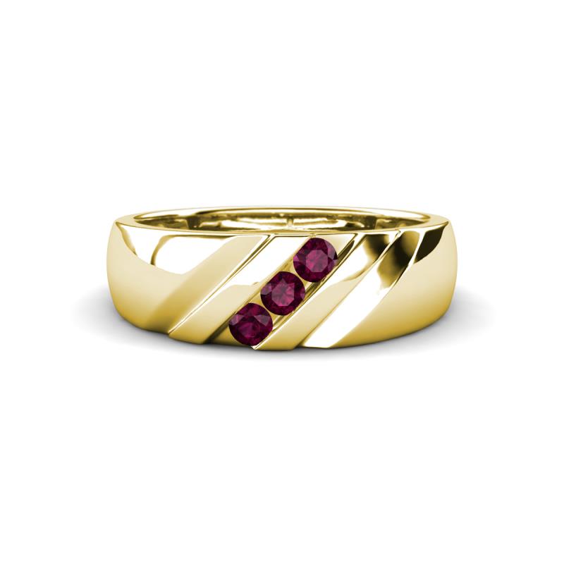 Jamal Rhodolite Garnet Diagonal Three Stone Men Wedding Band (6.50 mm) 