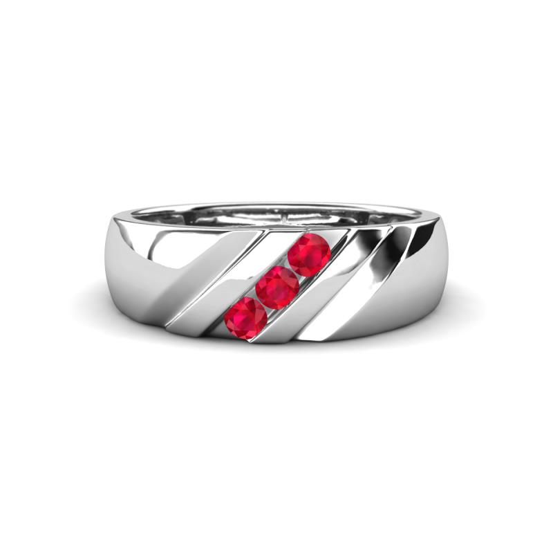 Jamal Ruby Diagonal Three Stone Men Wedding Band (6.50 mm) 