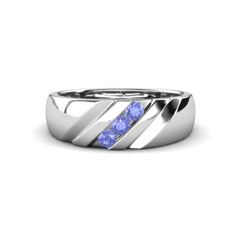 Jamal Tanzanite Diagonal Three Stone Men Wedding Band (6.50 mm) 