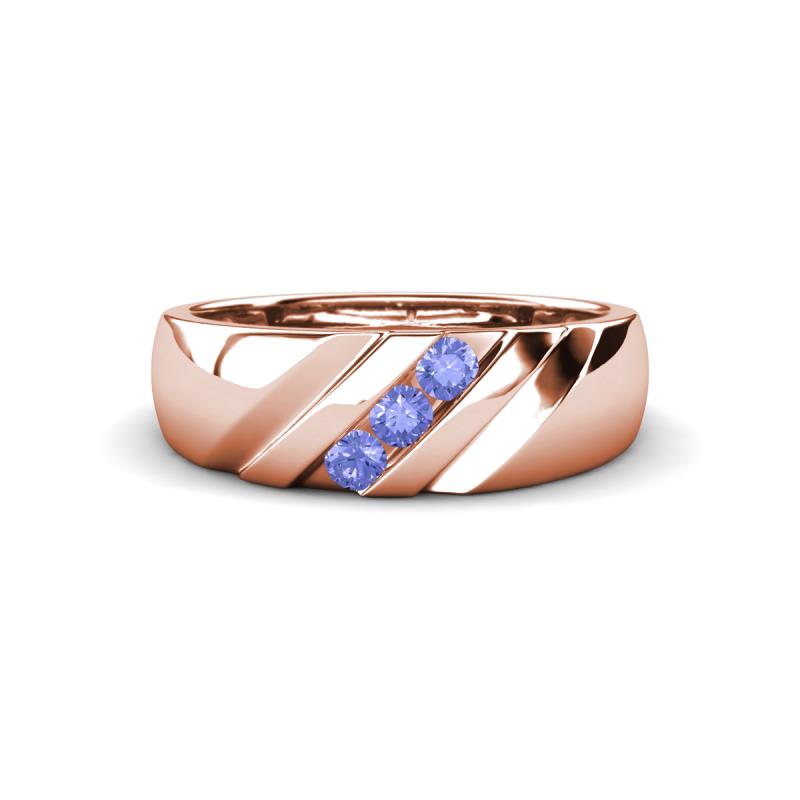 Jamal Tanzanite Diagonal Three Stone Men Wedding Band (6.50 mm) 