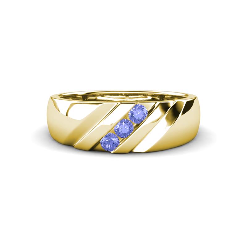 Jamal Tanzanite Diagonal Three Stone Men Wedding Band (6.50 mm) 