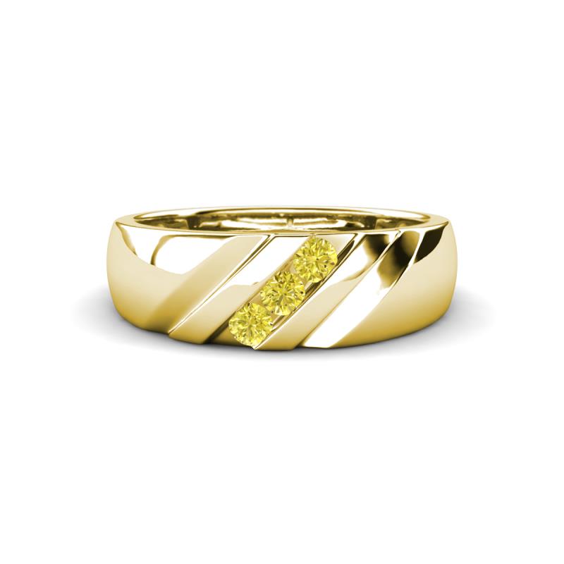 Jamal Yellow Diamond Diagonal Three Stone Men Wedding Band (6.50 mm) 