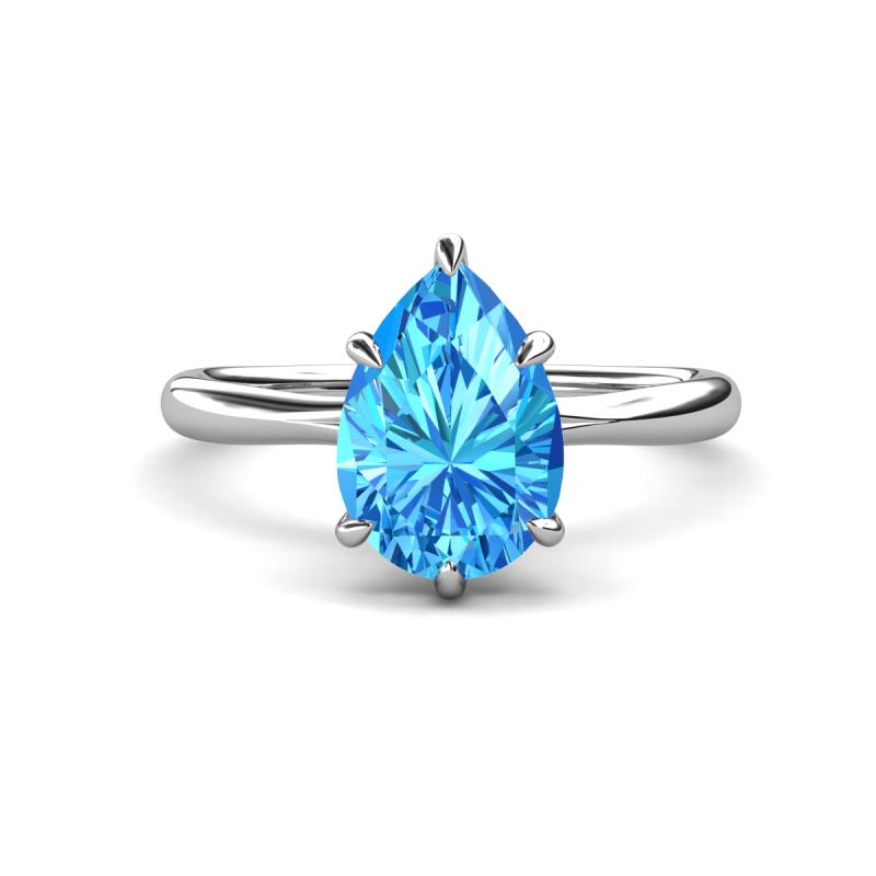 Solina 2.43 ctw Pear Shape Blue Topaz accented Lab Grown Diamond Hidden Halo Women Engagement Ring 