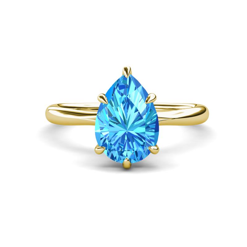 Solina 2.43 ctw Pear Shape Blue Topaz accented Lab Grown Diamond Hidden Halo Women Engagement Ring 