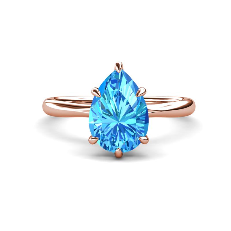 Solina 2.43 ctw Pear Shape Blue Topaz accented Lab Grown Diamond Hidden Halo Women Engagement Ring 