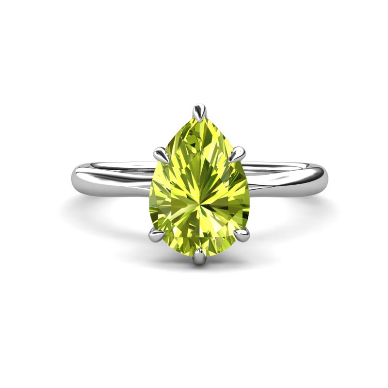 Solina 2.28 ctw Pear Shape Peridot accented Lab Grown Diamond Hidden Halo Women Engagement Ring 