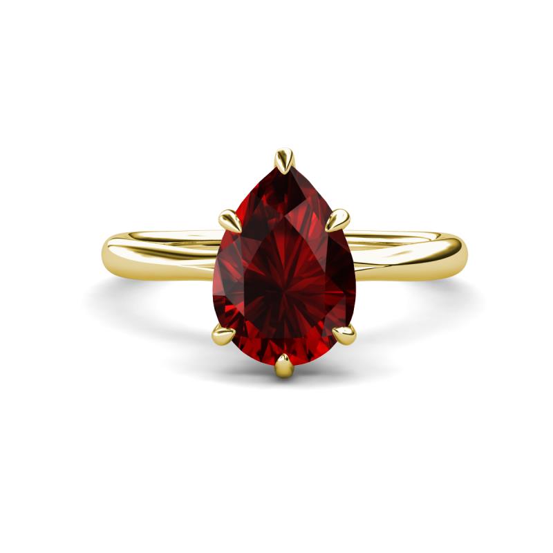 Solina 2.23 ctw Pear Shape Red Garnet accented Lab Grown Diamond Hidden Halo Women Engagement Ring 
