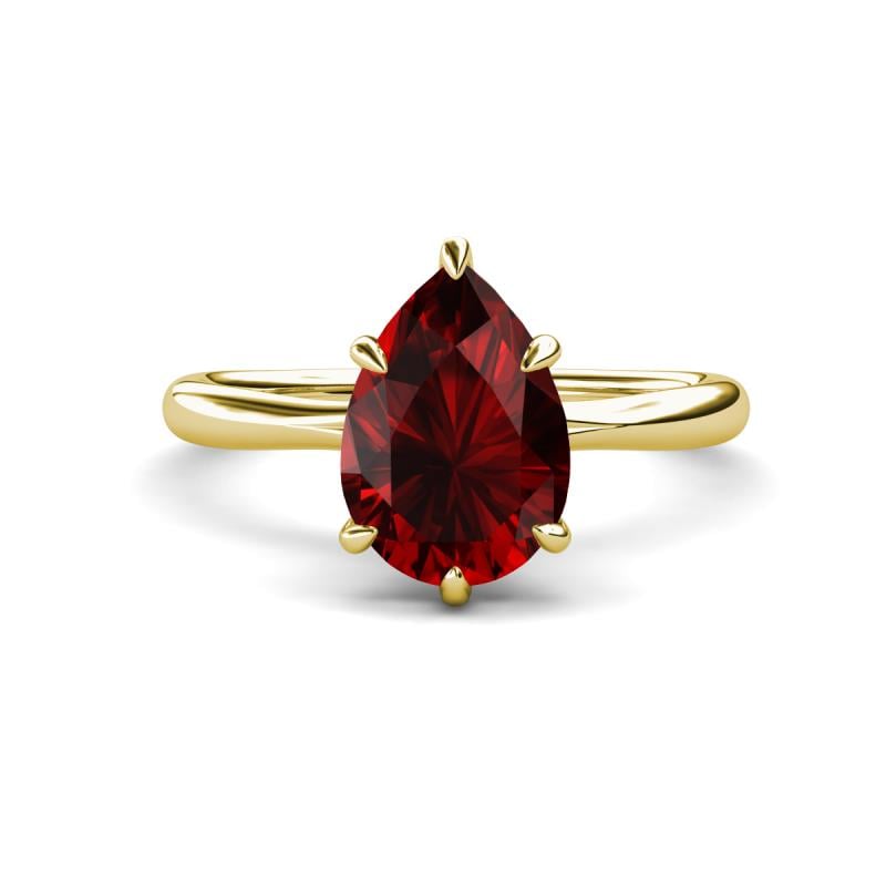 Solina 2.23 ctw Pear Shape Red Garnet accented Lab Grown Diamond Hidden Halo Women Engagement Ring 
