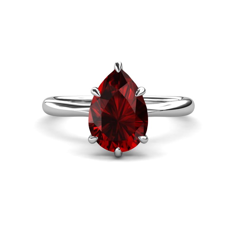 Solina 2.23 ctw Pear Shape Red Garnet accented Lab Grown Diamond Hidden Halo Women Engagement Ring 