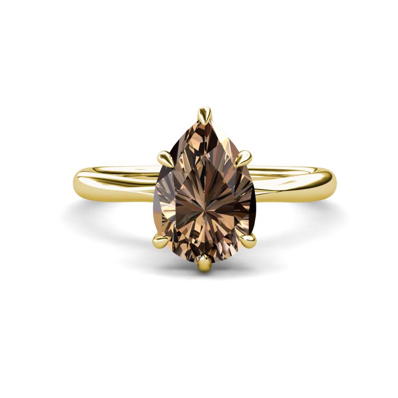 Solina 1.93 ctw Pear Shape Smoky Quartz accented Lab Grown Diamond Hidden Halo Women Engagement Ring 