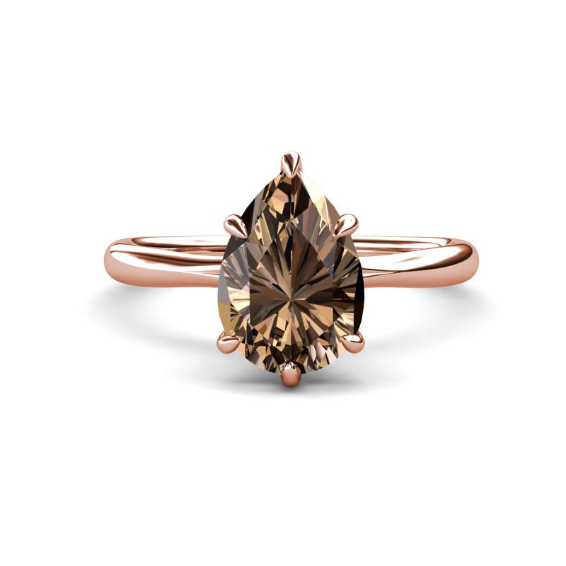 Solina 1.93 ctw Pear Shape Smoky Quartz accented Lab Grown Diamond Hidden Halo Women Engagement Ring 