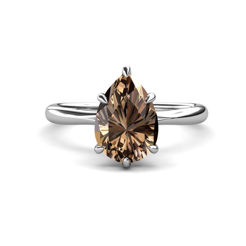 Solina 1.93 ctw Pear Shape Smoky Quartz accented Lab Grown Diamond Hidden Halo Women Engagement Ring 