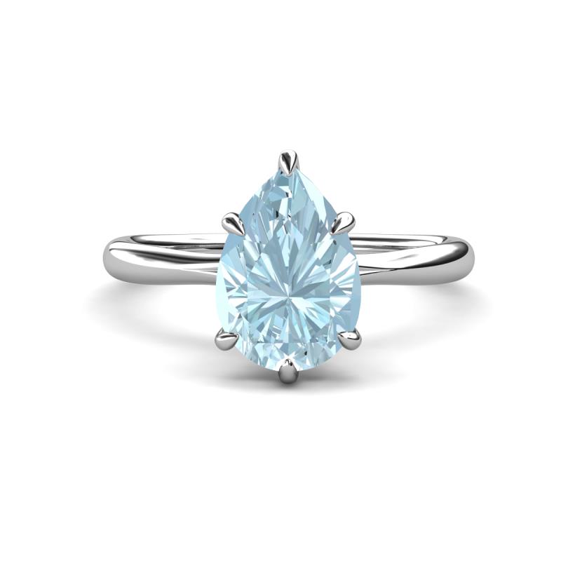 Solina 2.03 ctw Pear Shape Aquamarine accented Lab Grown Diamond Hidden Halo Women Engagement Ring 