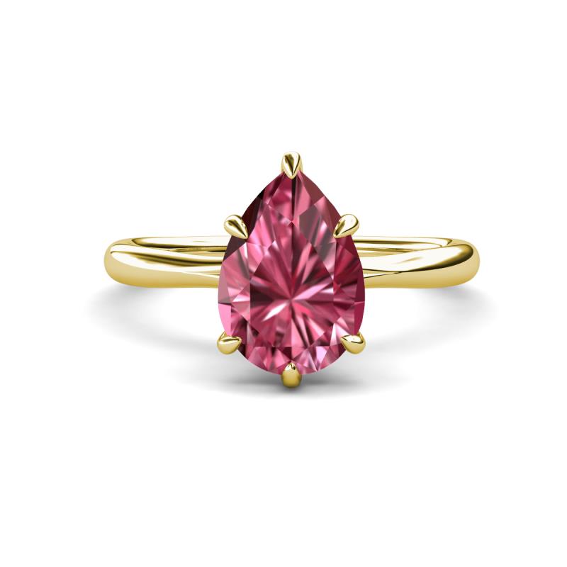 Solina 1.98 ctw Pear Shape Pink Tourmaline accented Lab Grown Diamond Hidden Halo Women Engagement Ring 