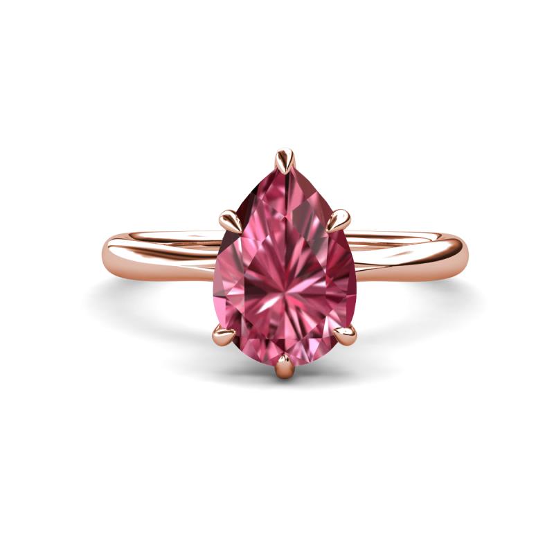 Solina 1.98 ctw Pear Shape Pink Tourmaline accented Lab Grown Diamond Hidden Halo Women Engagement Ring 