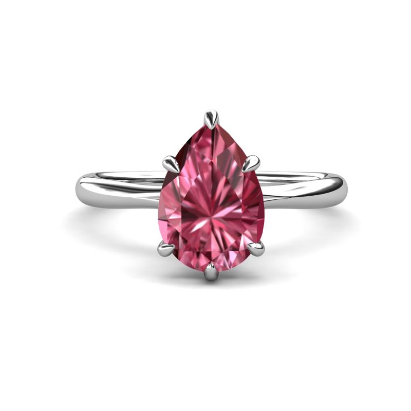 Solina 1.98 ctw Pear Shape Pink Tourmaline accented Lab Grown Diamond Hidden Halo Women Engagement Ring 