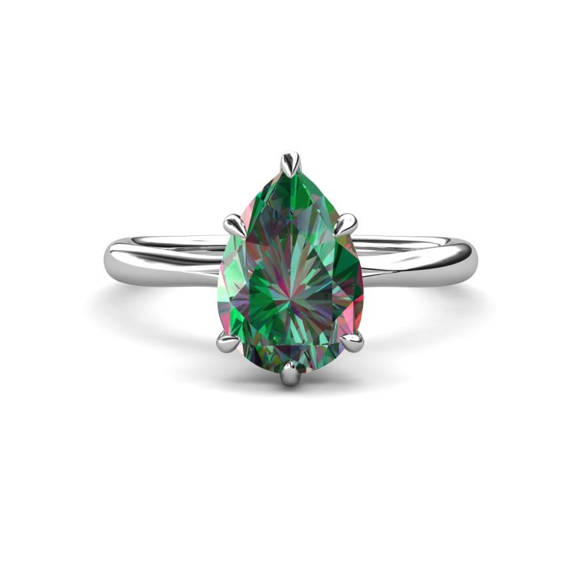 Solina 2.67 ctw Pear Shape Created Alexandrite accented Lab Grown Diamond Hidden Halo Women Engagement Ring 