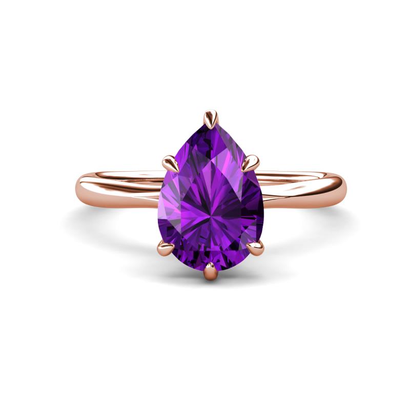 Solina 1.78 ctw Pear Shape Amethyst accented Lab Grown Diamond Hidden Halo Women Engagement Ring 