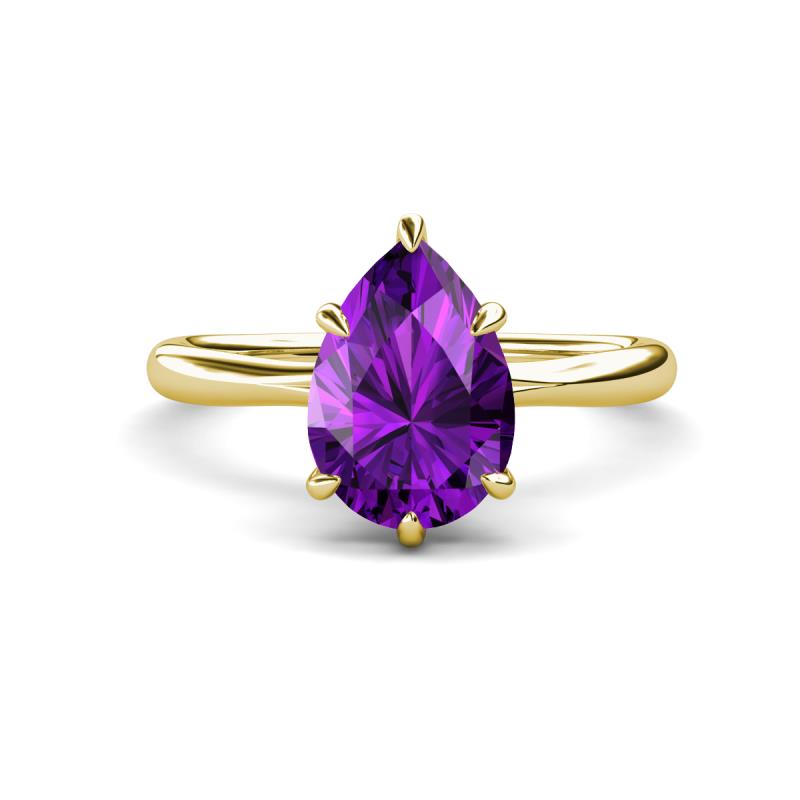 Solina 1.78 ctw Pear Shape Amethyst accented Lab Grown Diamond Hidden Halo Women Engagement Ring 