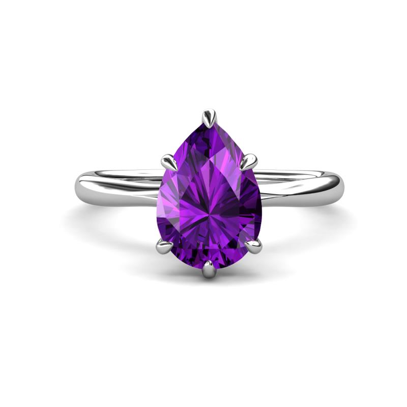 Solina 1.78 ctw Pear Shape Amethyst accented Lab Grown Diamond Hidden Halo Women Engagement Ring 