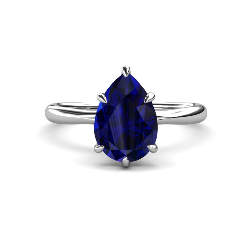 Solina 2.58 ctw Pear Shape Created Blue Sapphire accented Lab Grown Diamond Hidden Halo Women Engagement Ring 