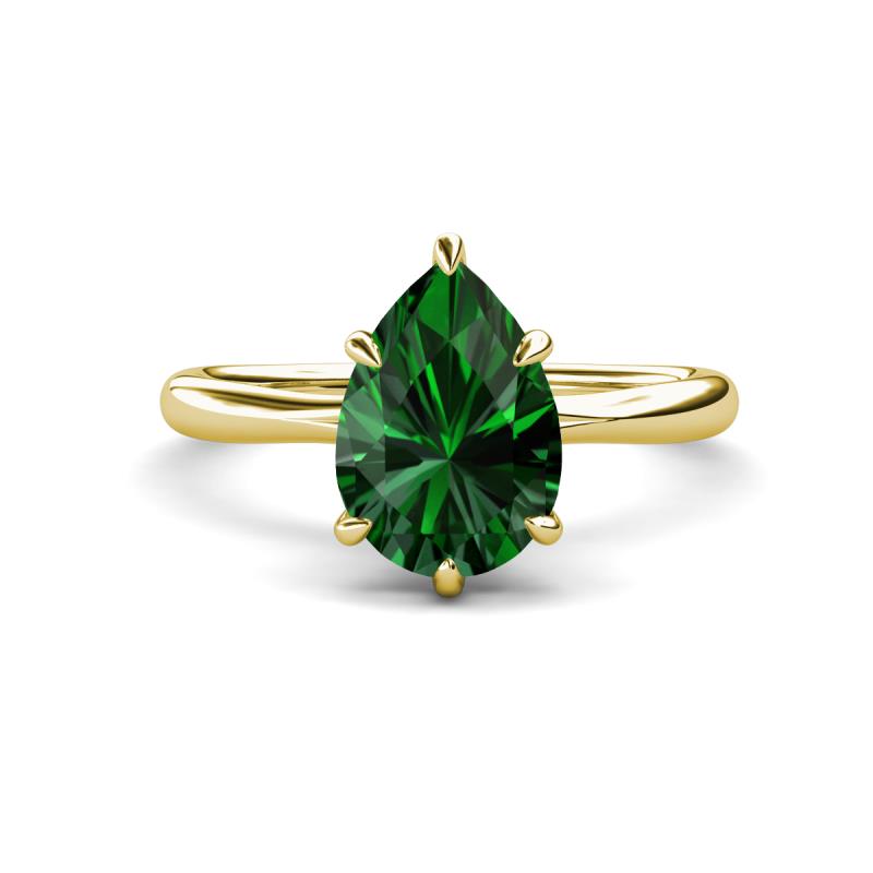 Solina 1.83 ctw Pear Shape Created Emerald accented Lab Grown Diamond Hidden Halo Women Engagement Ring 