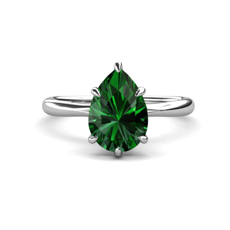 Solina 1.83 ctw Pear Shape Created Emerald accented Lab Grown Diamond Hidden Halo Women Engagement Ring 