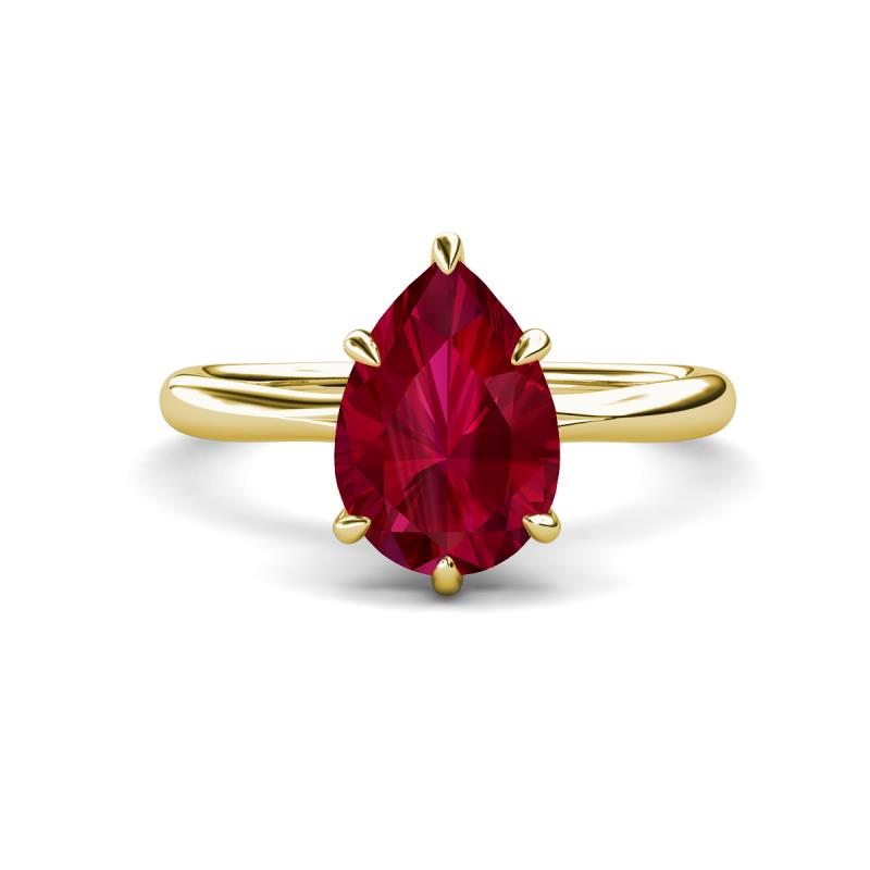 Solina 2.38 ctw Pear Shape Created Ruby accented Lab Grown Diamond Hidden Halo Women Engagement Ring 