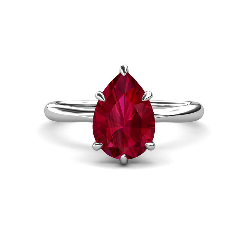 Solina 2.38 ctw Pear Shape Created Ruby accented Lab Grown Diamond Hidden Halo Women Engagement Ring 