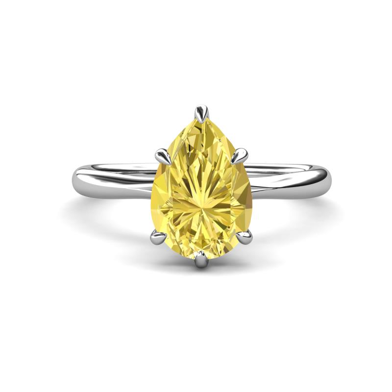 Solina 2.58 ctw Pear Shape Created Yellow Sapphire accented Lab Grown Diamond Hidden Halo Women Engagement Ring 